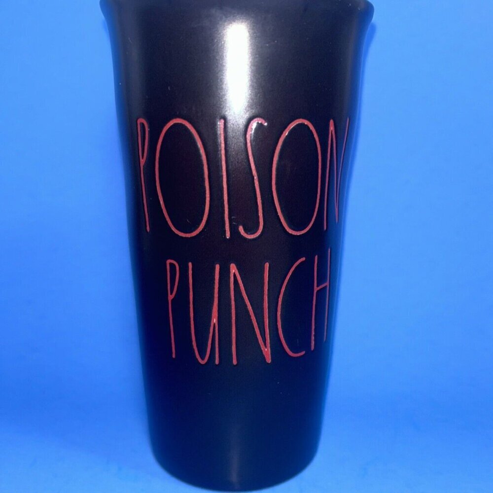 Rae Dunn “POISON PUNCH” Ceramic Travel Mug Tumbler w/ Lid Black Halloween